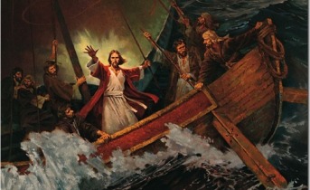 Jesus no barco acalmando a tempestade